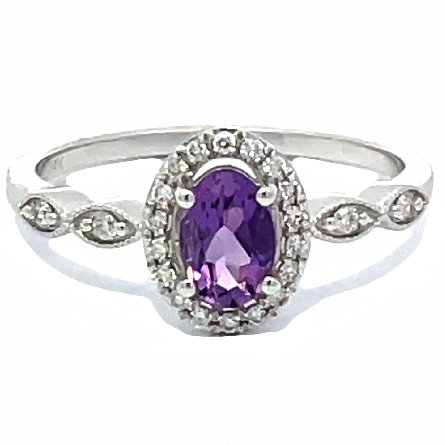 14K White Gold Oval Shaped Halo Fashion Ring w/...