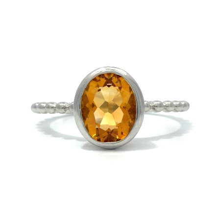 14K White Gold Beaded Bezel Ring w/1 Citrine=1.12ct Size6.5 #PR2750C