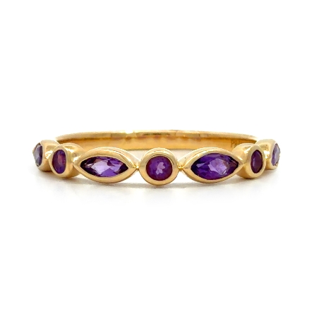 14K Yellow Gold Marquise and Round Bezel Stackable Band w/Amethyst=.34ctw Size6.5 #PR2500A
