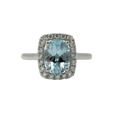 14K White Gold Cushion Halo Ring w/Aquamarine=1.04ctw and Diams=.21ctw VS-SI G-H Size6.5 #PR2685DAQ8X6