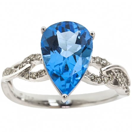 14K White Gold Fashion Ring w/Pear-Shaped Blue ...