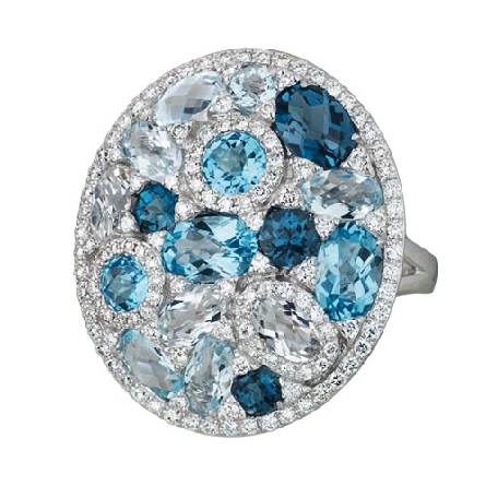 14K White Gold Multi-Tone Blue Topaz Fashion Ring w/D=.59ctw VS G Size 7 #GR601LTW59BL