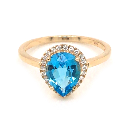 14K Yellow Gold Pear-Shaped Fashion Ring w/Blue...