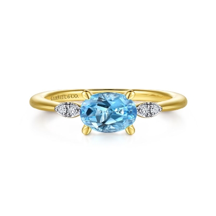 14K Yellow Gold East-West Ring w/Swiss Blue Top...