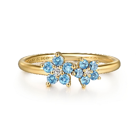 14K Yellow Gold Open Flower Cluster Ring w/Blue...