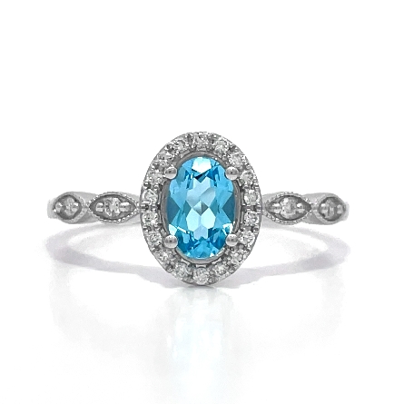 14K White Gold Oval Shaped Halo Fashion Ring w/...