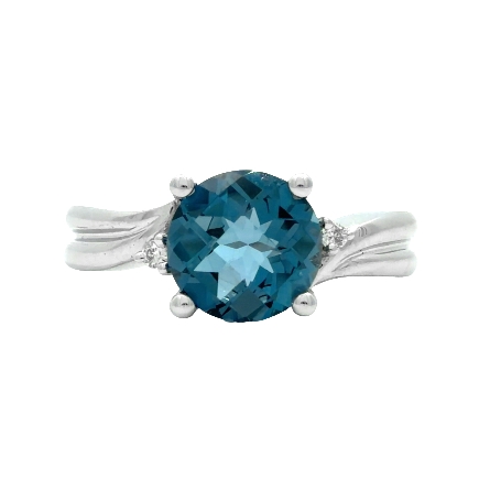 14K White Gold Fluted Fashion Ring w/1 Blue Topaz=1.56ct and Diams=.02ctw VS-SI G-H Size6 #PR129DLB