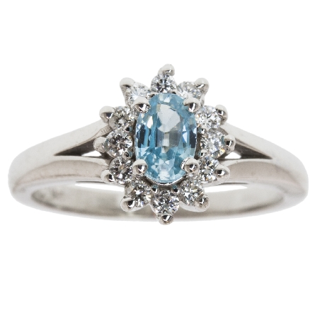 14K White Gold Oval Halo Ring w/6x4mm Oval Blue...