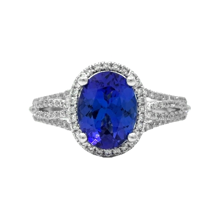 14K White Gold Oval Halo Split Shank Ring w/Tanzanite=1.48ct and Diams=.39ctw VS-SI G-H Size6.5 #PR1757DZ