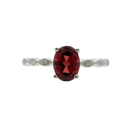 14K White Gold Oval Fashion Ring w/1 Garnet=1.15ct and Diams=.02ctw VS-SI G-H Size6.5 #PR2741DG