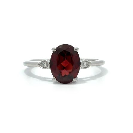 14K White Gold 4Prong Ring w/1 Oval Garnet=1.47ct and Diams=.02ctw VS-SI G-H Size6.5 #PR2573DG