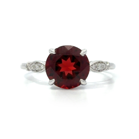 14K White Gold 4Prong Fashion Ring w/1 Garnet=2.43ct and Diams=.04ctw Size6.5 #PR2785DG