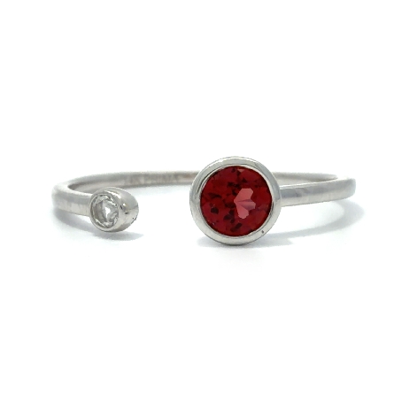 14K White Gold Cuff Style Bezel Ring w/Garnet=.34ct and White Topaz=.04ctw Size6.5 #PR2875GWT