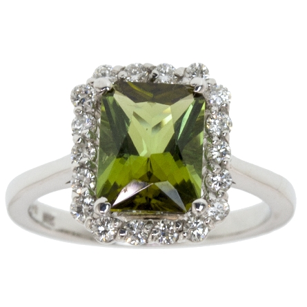 14K White Gold Fashion Ring w/Green Tourmaline=...