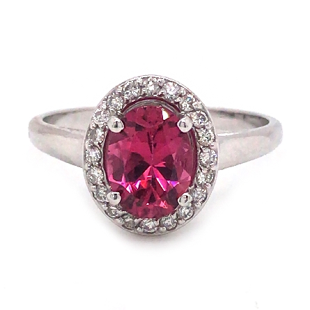 14K White Gold Oval Halo Ring w/8x6mm Pink Tour...