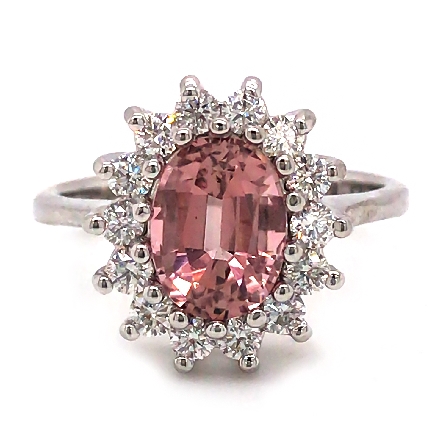14K White Gold Oval Halo Ring w/9x7mm Pink Tour...
