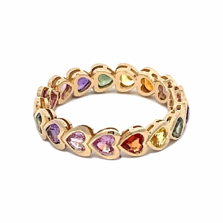 14K Yellow Gold Heart Shaped Eternity Band w/Multi Colored Sapphires Size6.5 #RP23-065YB-MUL
