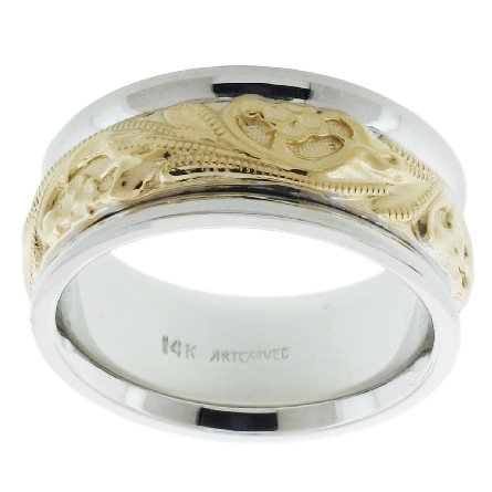 14K Two Tone Gold ArtCarved 8mm Wedding Band   ...