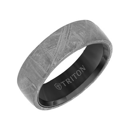 Black Tungsten Base (Primary) with Low Dome Meteorite 7mm Wedding Band Size 10 #11-6137BCM7