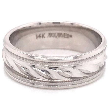 14K White Gold 7mm Engraved Diamond Cuts Wedding Band Size 10 #11-WV9064W7