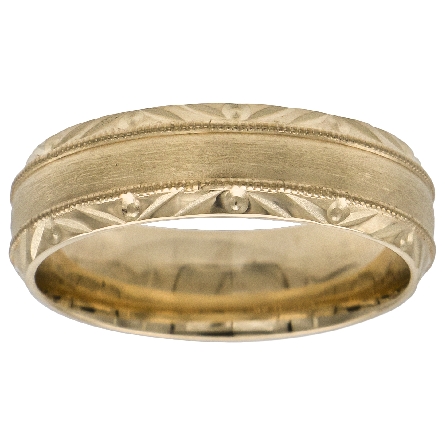 14K Yellow Gold ArtCarved 6.5mm Etched Edges Br...