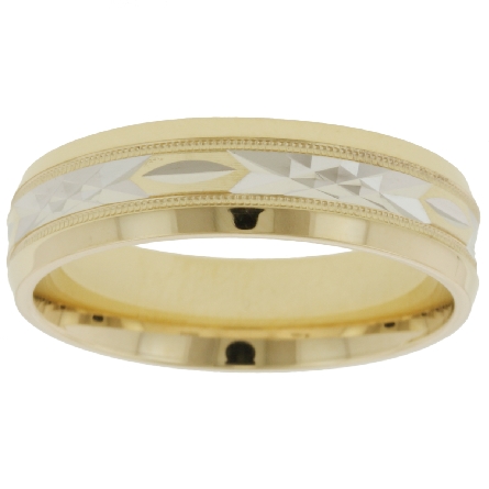 14K Yellow Gold and Rhodium 6mm Carved Wedding ...