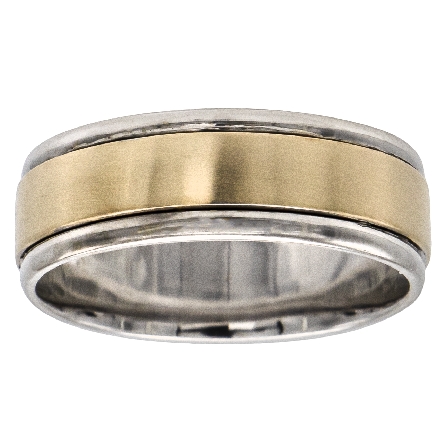 14K White Primary and Yellow Gold 7mm Brushed F...
