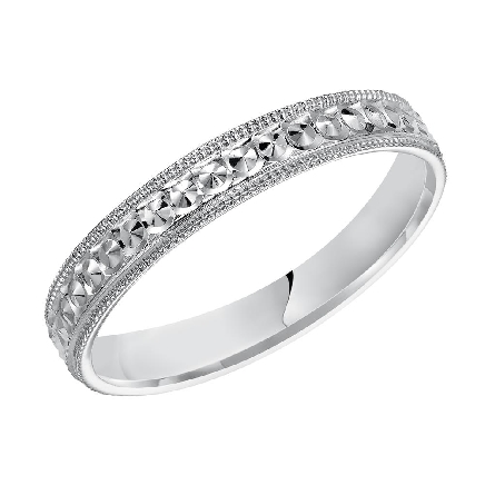 14K White Gold 3mm Comfort Fit Engraved Guard B...