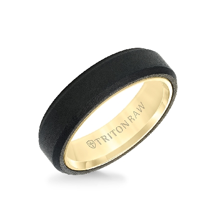14K Yellow Gold Primary and Black Tungsten Raw Beveled Edge 6mm Wedding Band Size 8.5 #11-RAW0130YBC6