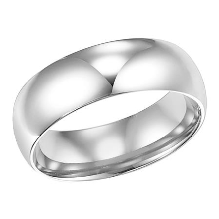 14K White Gold Plain 6mm Comfort Fit Low Dome W...