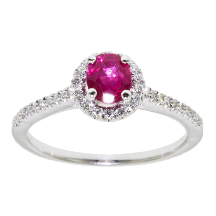 18K White Gold Fashion Ring w/Ruby=.76ct and 37...