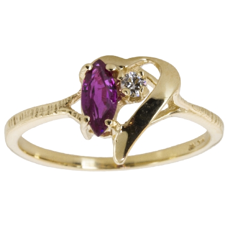 14K Yellow Gold Heart Ring w/Marquise Ruby=.40c...