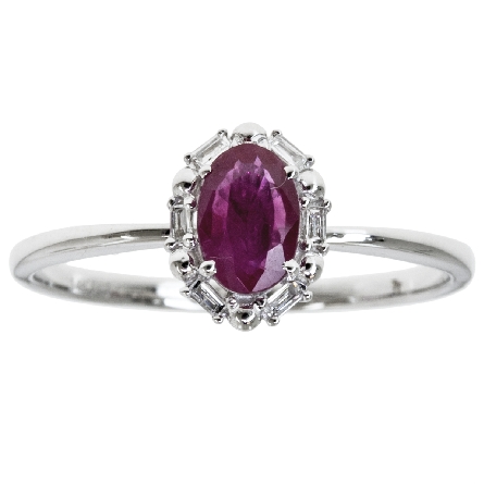 14K White Gold Oval Halo Ring w/Ruby=.52ct and ...