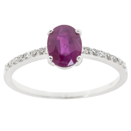 14K White Gold Oval Fashion Ring w/Ruby=.96ct a...