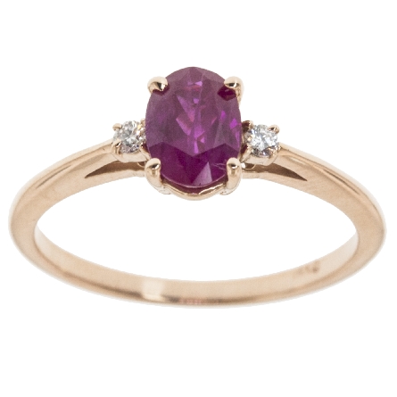 14K Rose Gold Ring w/7x5mm Oval Ruby=1.04ct and...