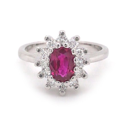 14K White Gold Oval Halo Ring w/Ruby=.92ct and ...