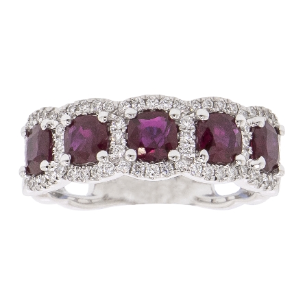 14K White Gold 5 Halo Band w/5Ruby=1.44ctw and ...