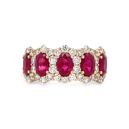 18K Yellow Gold 5Halo Ring w/Rubies=2.80ctw and...