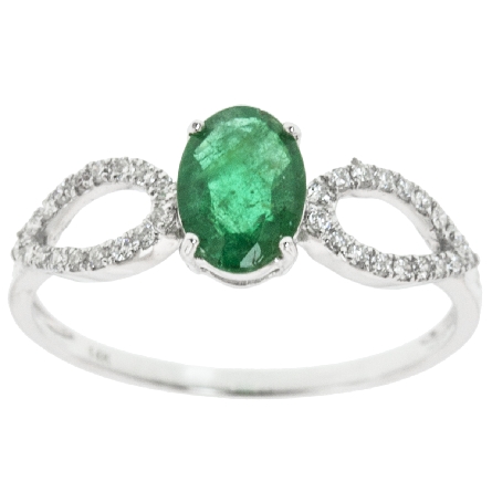 14K White Gold Oval Fashion Ring w/Emerald=.72c...