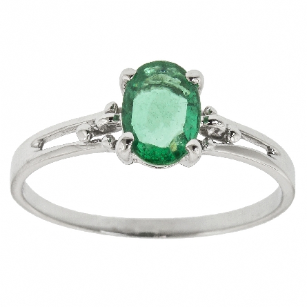 14K White Gold Split Shank Ring w/7x5mm Emerald...