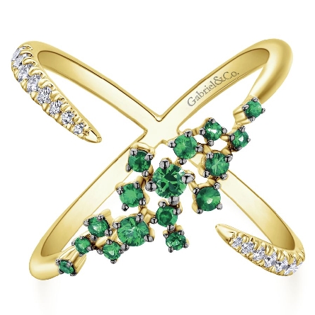 14K Yellow Gold Cluster Center Ring w/Emerald=....