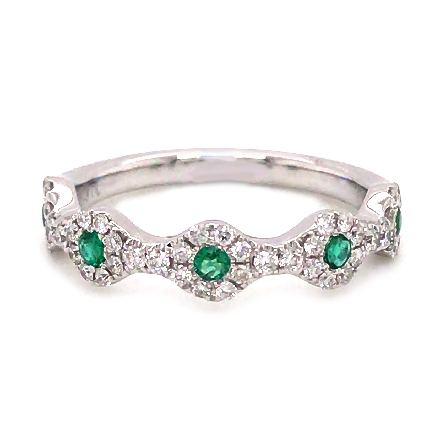 14K White Gold 5 Halo Stackable Band w/Emerald=...