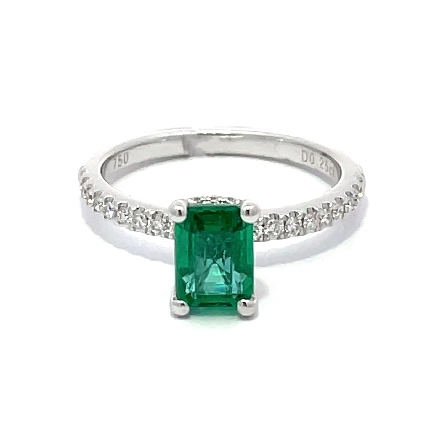 18K White Gold 4 Prong Emerald Cut Ring w/1 Emerald=1.16ct and Diamonds=.26ctw SI G-H Size 6.5 #RG28988