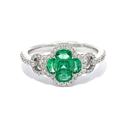 18K White Gold Clover Cluster Ring w/Emeralds=.62ctw and Diamonds=.31ctw SI G-H Size 6.5 #RG23825