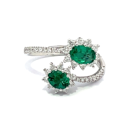 18K White Gold Oval Halo Bypass Ring w/Emeralds=.72ctw and Diamonds=.43ctw SI G-H Size 6.5 #RG26202
