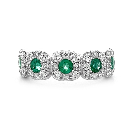 18K White Gold Halo Ring w/Emeralds=.54ctw and ...