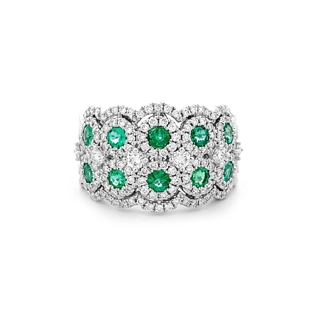 18K White Gold 2Row Double Halos Wide Band w/Em...