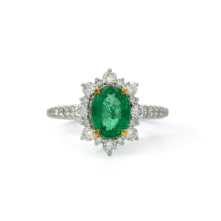 18K White and Yellow Gold Oval Halo Ring w/1 Em...