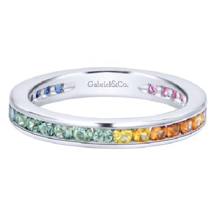 14K White Gold Channel Rainbow Band w/Multi Col...