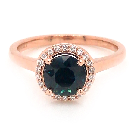 14K Rose Gold Halo Ring w/Sapphire=1.47ct and D...